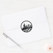 USA Skyline Silhouette Ronde Sticker (Envelop)