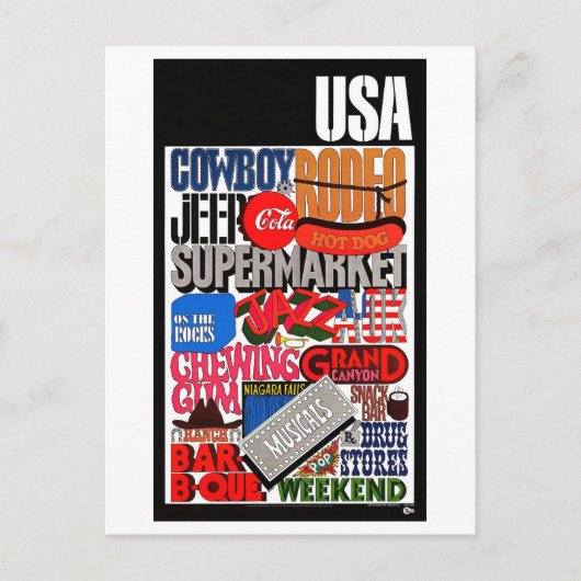 USA Sleutelwoorden Reisposter Briefkaart (Voorkant)