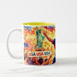 USA Soccer Fan Celebration Watercolor Art Tweekleurige Koffiemok
