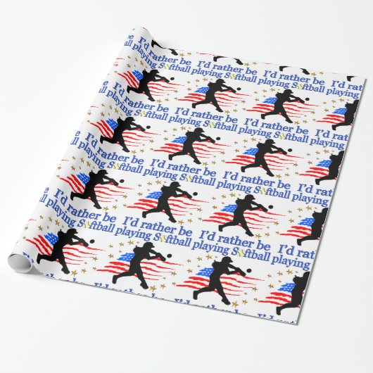 USA SOFTBALL SPELER HOUDT VAN SOFTBALL ONTWERP CADEAUPAPIER (Uitgerold)