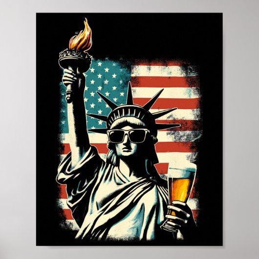 Usa-standbeeld van de vrijheid 4 juli-feest bier g poster (Voorkant)