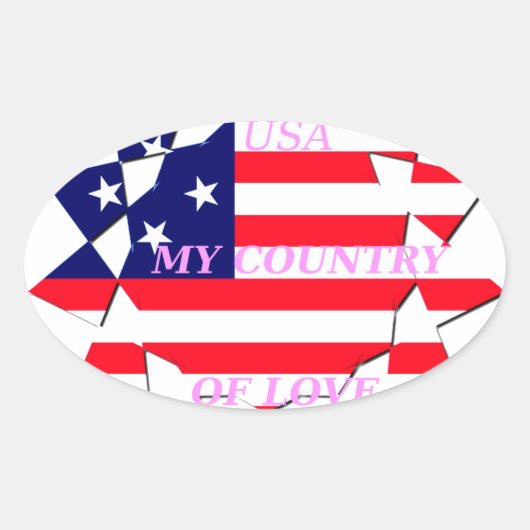 USA Star Spangled Love Mijn land van liefde Ovale Sticker (Voorkant)