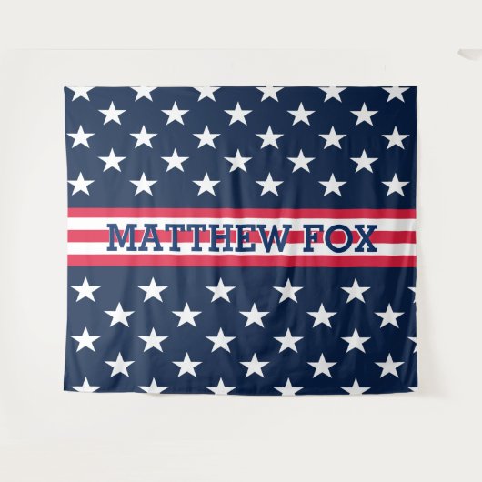 USA Stars Stripes ⭐ Monogram Verbluffend Wandkleed (Voorkant (horizontaal))