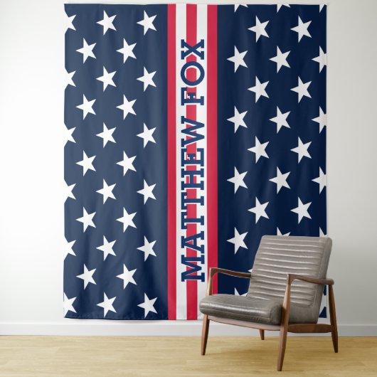 USA Stars Stripes ⭐ Monogram Verbluffend Wandkleed (In situ)