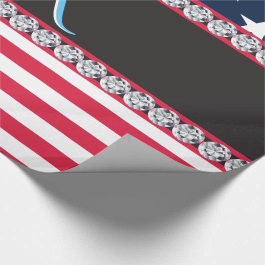 USA Stars Stripes Script Monogram Dazzling Cadeaupapier (Hoek)