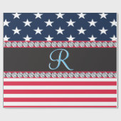 USA Stars Stripes Script Monogram Dazzling Cadeaupapier (Vlak)