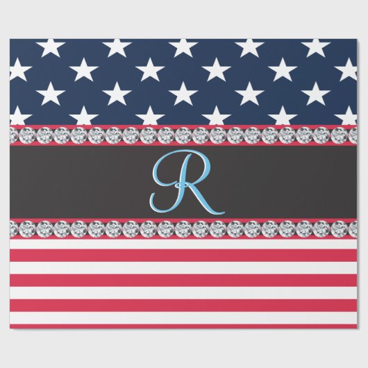 USA Stars Stripes Script Monogram Dazzling Cadeaupapier (Vlak)