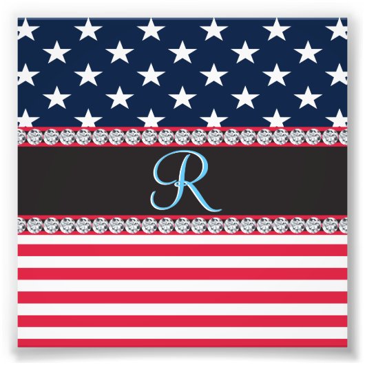 USA Stars Stripes Script Monogram Dazzling Foto Afdruk (Voorkant)