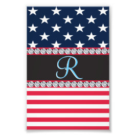 USA Stars Stripes Script Monogram Dazzling Foto Afdruk