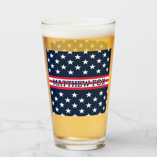 USA Stars Stripes Script Monogram Dazzling Glas (Voorkant gevuld)