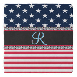 USA Stars Stripes Script Monogram Dazzling Trivet