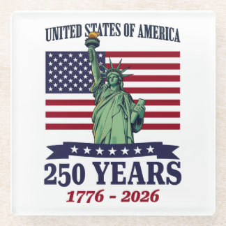 USA Statue of Liberty 250 Years 1776-2026 Glazen Onderzetter
