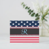 USA Sterren en Stripes Diamond Monogram Briefkaart (Staand voorkant)