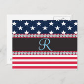 USA Sterren en Stripes Diamond Monogram Briefkaart (Voorkant / Achterkant)