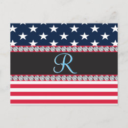 USA Sterren en Stripes Diamond Monogram Briefkaart