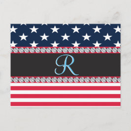 USA Sterren en Stripes Diamond Monogram Briefkaart