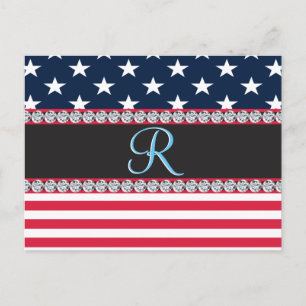 USA Sterren en Stripes Diamond Monogram Briefkaart