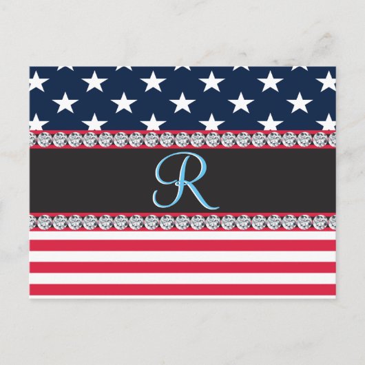 USA Sterren en Stripes Diamond Monogram Briefkaart (Voorkant)