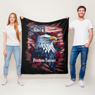 USA Sterren & Strips Vlag Kale Arend & Rozen Fleece Deken