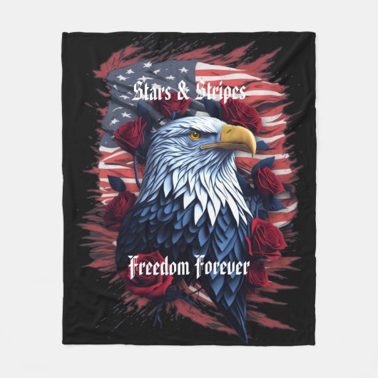 USA Sterren & Strips Vlag Kale Arend & Rozen Fleece Deken (Voorkant)