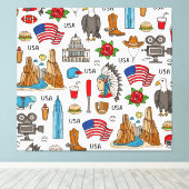 USA Symbolen Naadloos Patroon Canvas Afdruk (Insitu (Houten vloer))