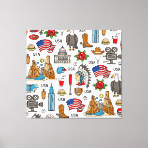 USA Symbolen  Naadloos Patroon Canvas Afdruk