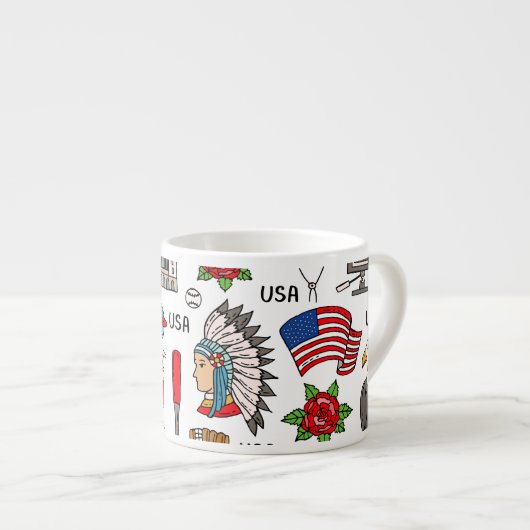USA Symbolen  Naadloos Patroon Espresso Kop (Voorkant rechts)