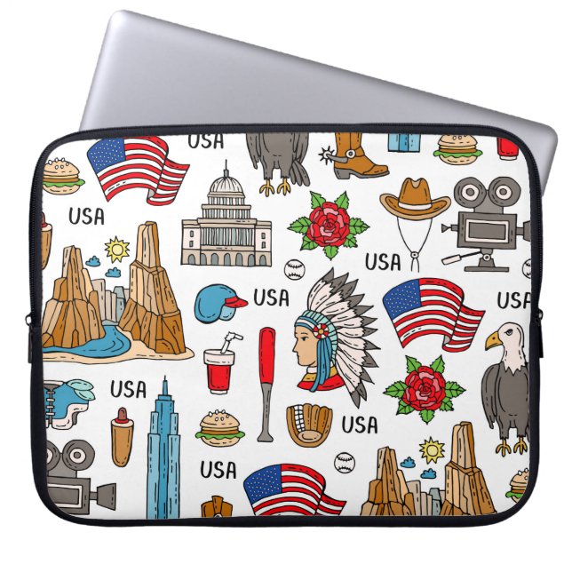 USA Symbolen  Naadloos Patroon Laptop Sleeve (Voorkant)