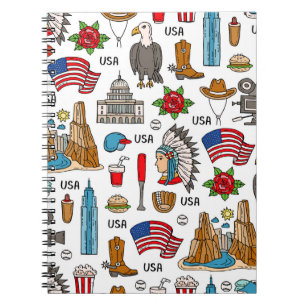 USA Symbolen Naadloos Patroon Notitieboek