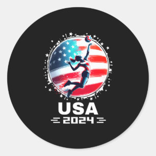 Usa team 2024 volleybal shirt voor mannen vrouwen  ronde sticker