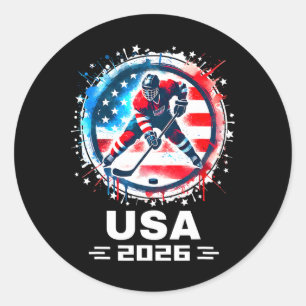 Usa Team 2026 Hockey Amerikaanse Vlag Vrouwen Mann Ronde Sticker