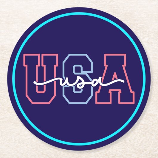 USA Text 4th Of July Design-62118 Ronde Kartonnen Onderzetter (Voorkant)