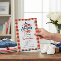 USA Thema Baby Shower Uitnodiging Gingham