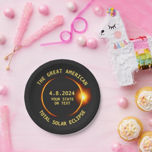 USA Totaal Solar Eclipse Party 4/8/2024 Aangepaste Papieren Bordje (Feest)
