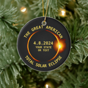 USA Total Solar Eclipse 4.8.24 Aangepaste tekst Keramisch Ornament