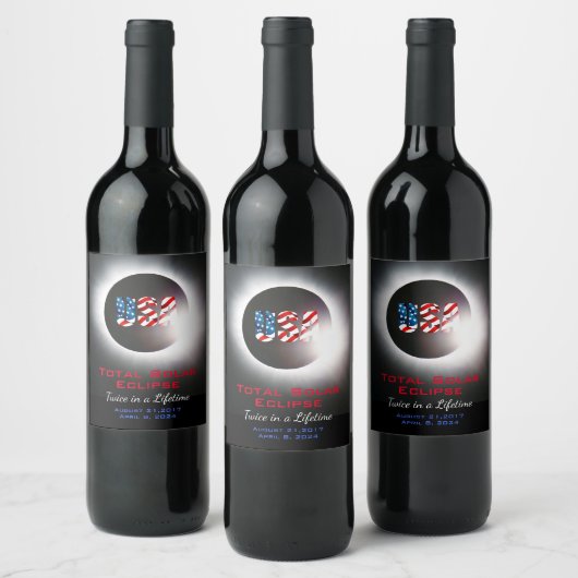  USA Totale zonsverduistering 2017 2024 Wijn Etiket (Flessen)