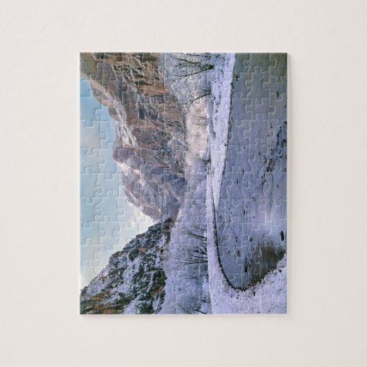USA, Utah, Zion NP. Nieuwe sneeuw bedekt de canyon Legpuzzel (Verticaal)