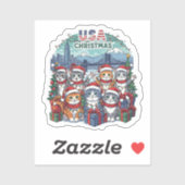 USA-vakantiekatten – Knuffelige Meowende Kerststic Sticker (Vel)