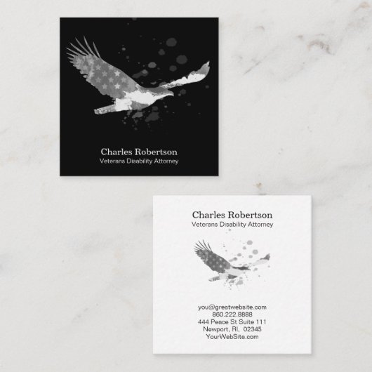 ** USA Vlag Amerikaanse Adelaar Grijs op Zwart Vierkante Visitekaartje (Voorkant / Achterkant)