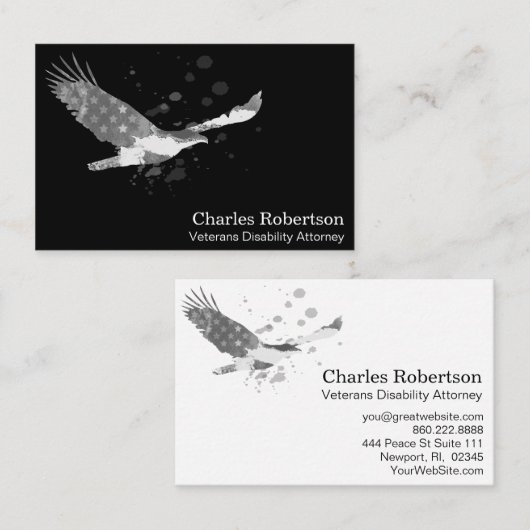** USA Vlag Amerikaanse Adelaar Grijs op Zwart Visitekaartje (Voorkant / Achterkant)