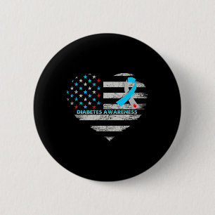 Usa Vlag Diabetes Bewustzijn Hart Familie Onderste Ronde Button 5,7 Cm