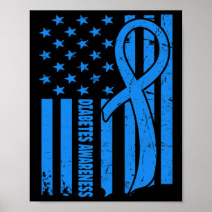 Usa Vlag Diabetische Krijger Blauwe Diabetes Type Poster