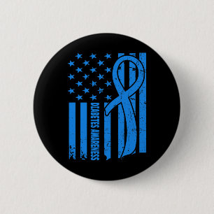 Usa Vlag Diabetische Krijger Blauwe Diabetes Type Ronde Button 5,7 Cm