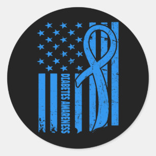 Usa Vlag Diabetische Krijger Blauwe Diabetes Type Ronde Sticker