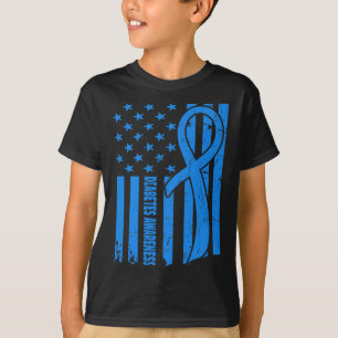 Usa Vlag Diabetische Krijger Blauwe Diabetes Type  T-shirt