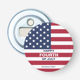 USA Vlag Gelukkig Vierde van Juli Custom Text Button Flesopener