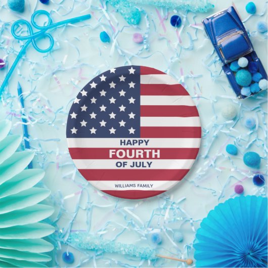 USA Vlag Gelukkig Vierde van Juli Custom Text Papieren Bordje (Feest)
