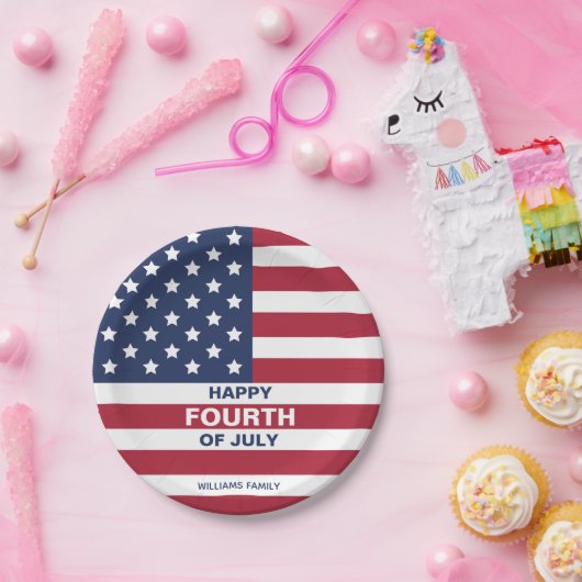 USA Vlag Gelukkig Vierde van Juli Custom Text Papieren Bordje (Feest)