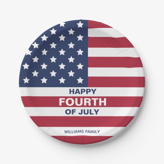 USA Vlag Gelukkig Vierde van Juli Custom Text Papieren Bordje (Voorkant)