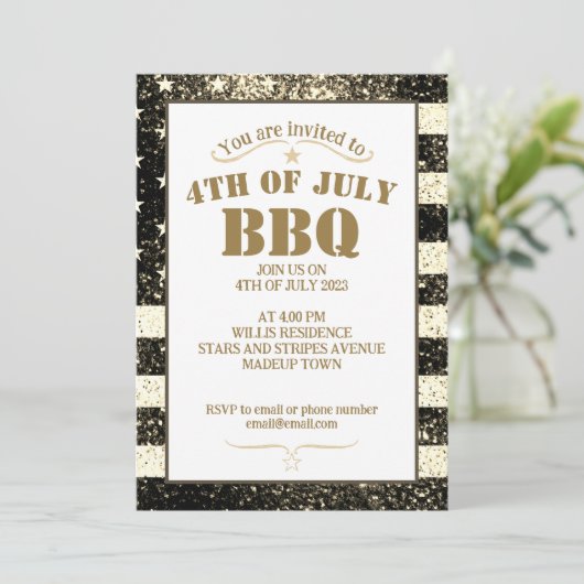 USA vlag gouden sepia schittert 4th juli BBQ feest Kaart (Staand voorkant)